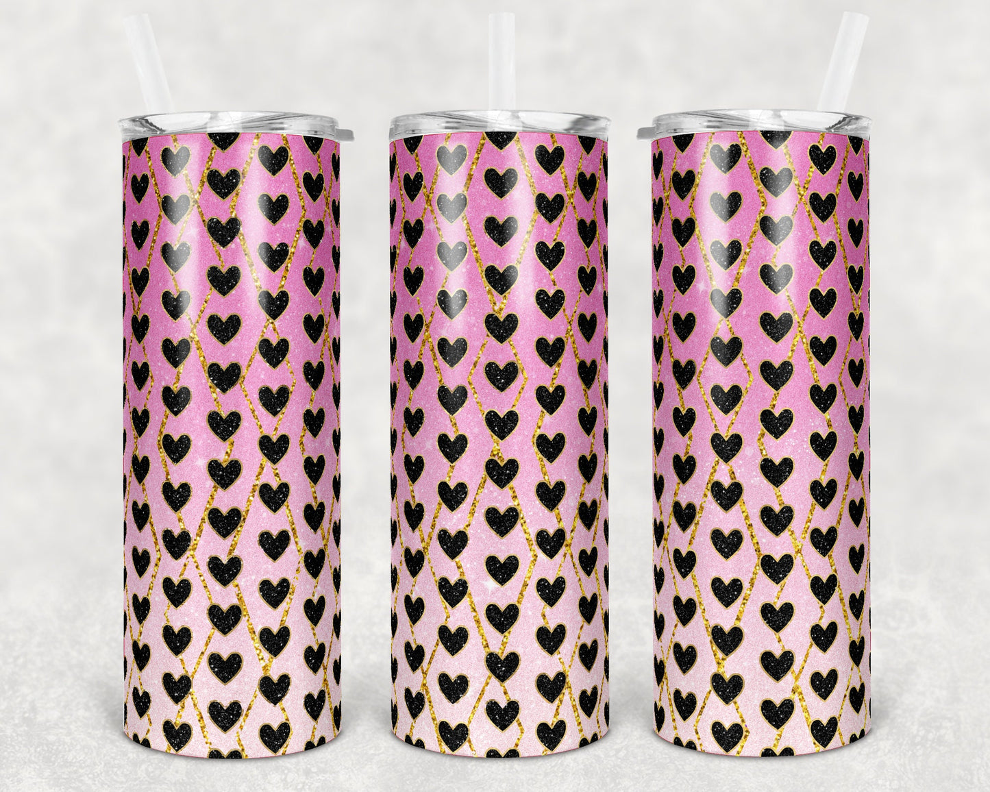20 oz Skinny Tumbler Sublimation Design Template Glitter Ombre Pink Heart Straight and Warped Design