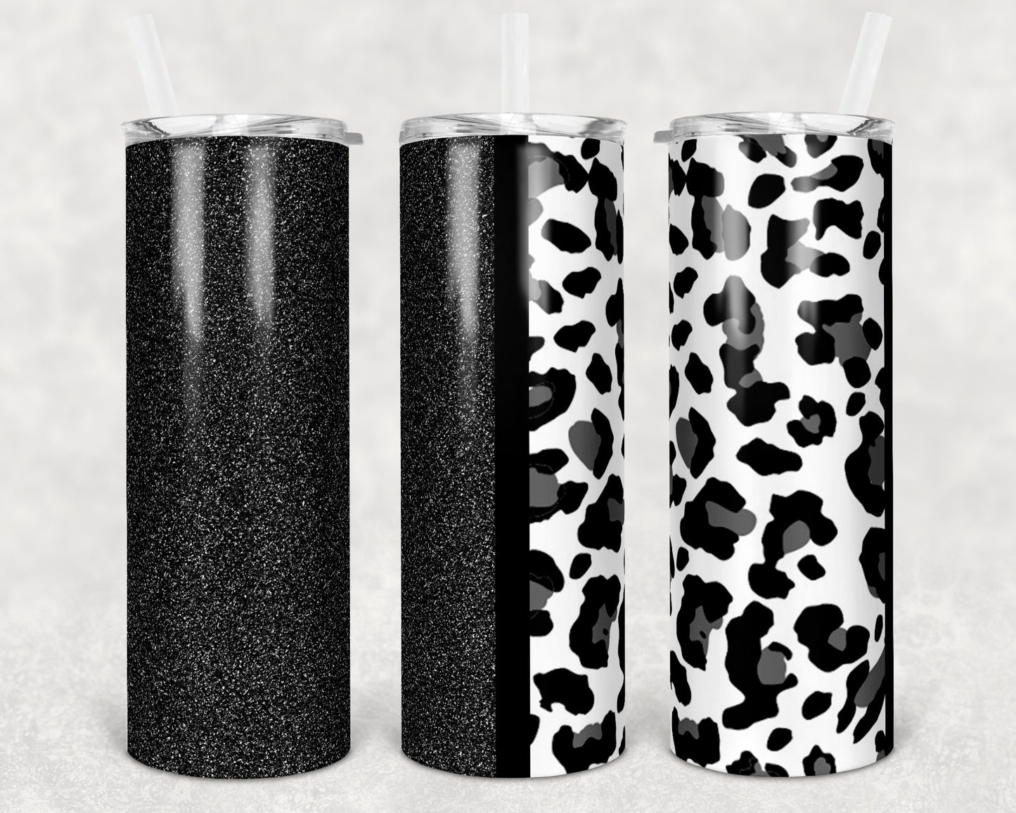 20 oz Skinny Tumbler Sublimation Design Template Glitter Leopard Plain and Quote Straight Warped Design