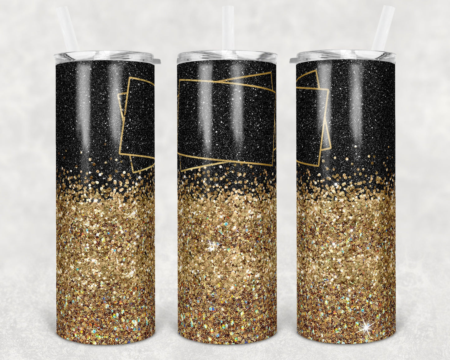 20 oz Skinny Tumbler Gold Frame Gold Black Glitter Sublimation Design Print Transfer