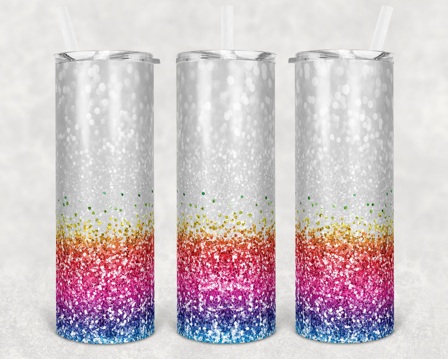 20 oz Skinny Tumbler Sublimation Design Glitter Confetti Rainbow Straight and Warped Design