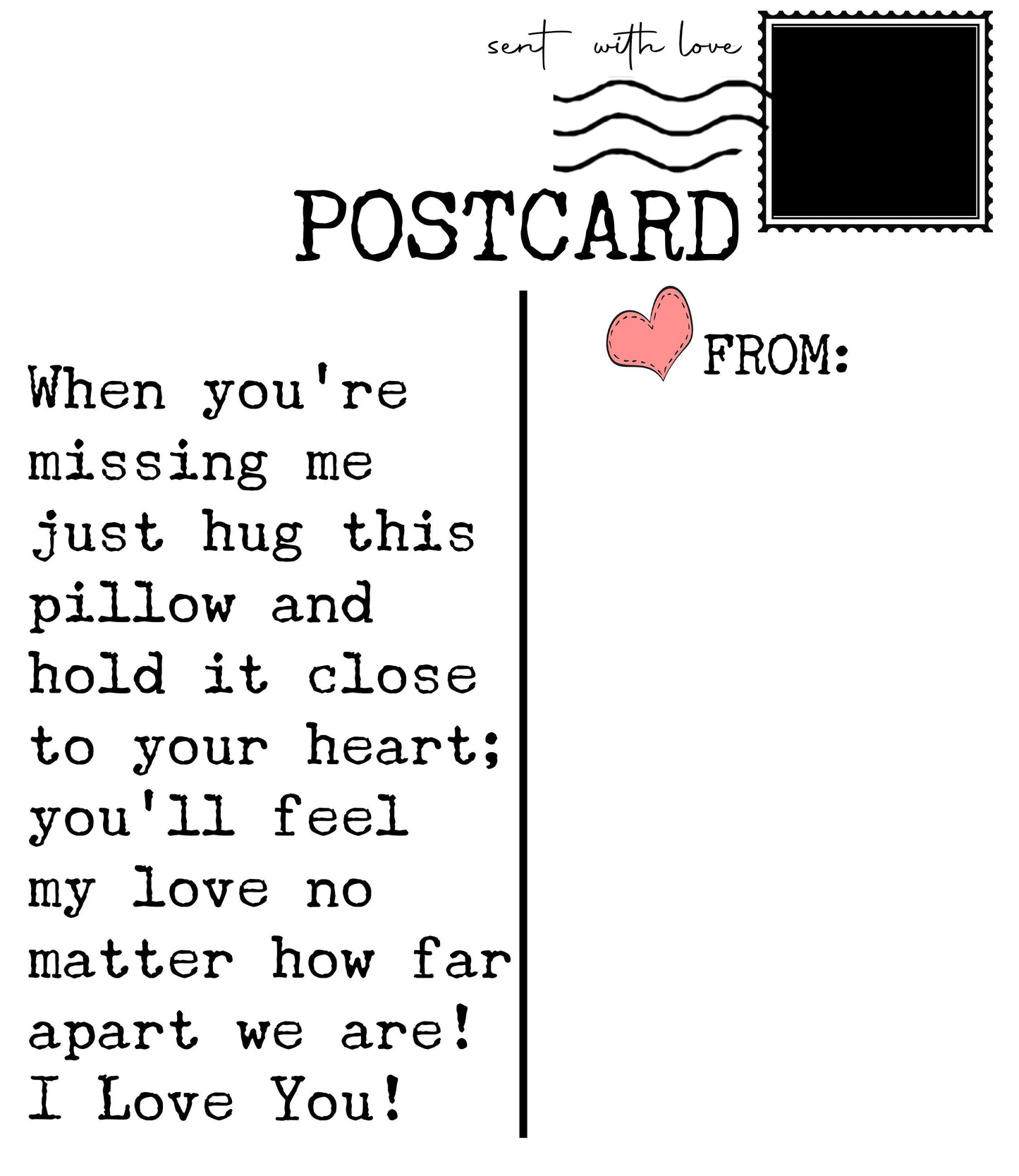 Postcard Miss you Sublimation Design for Pillows with picture Hug this Pillow