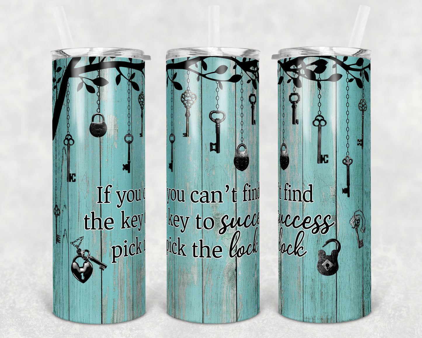 20 oz Skinny Tumbler Sublimation Design Template Key to Success Pick the Lock Straight Warped Design