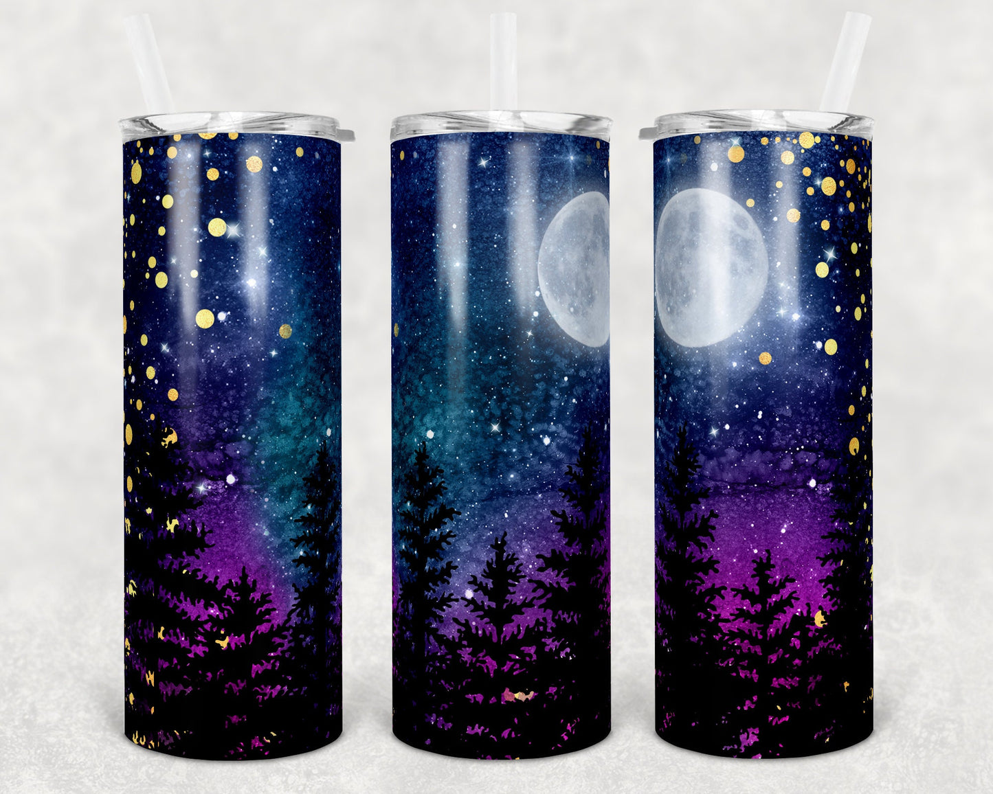 20 oz Skinny Tumbler Sublimation Design Template Galaxy Night Sky Silhouette