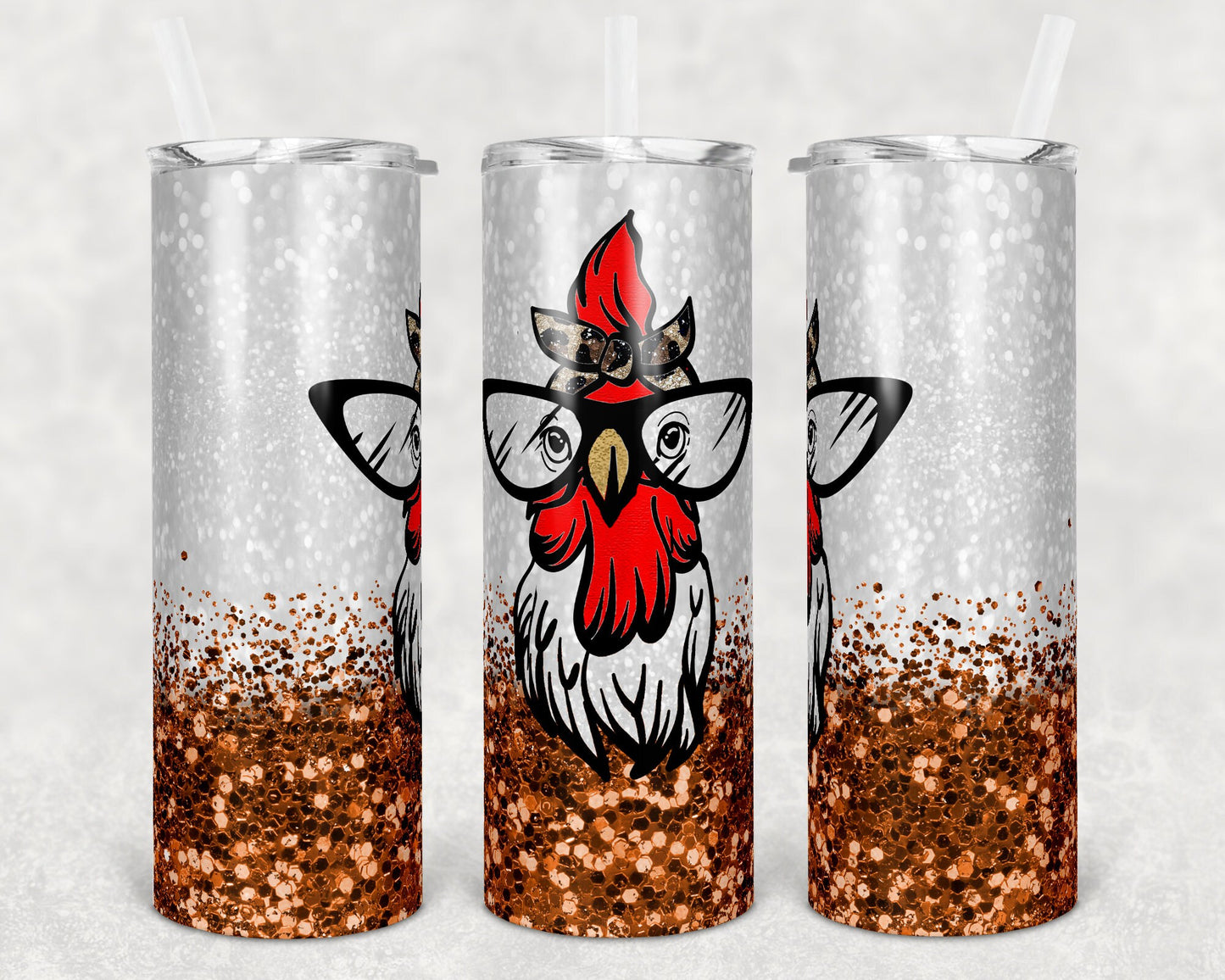 20 oz Skinny Tumbler Snarky Chicken Cute Orange Glitter Sublimation Design Print Transfer