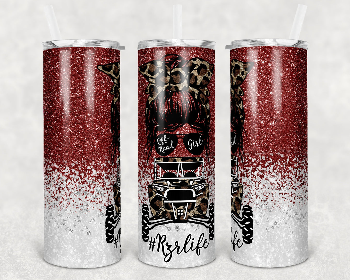 20 oz Skinny Tumbler Sublimation Design 4x4 Girl Off road Life Template 13 color Faux Glitter Straight Warped Design