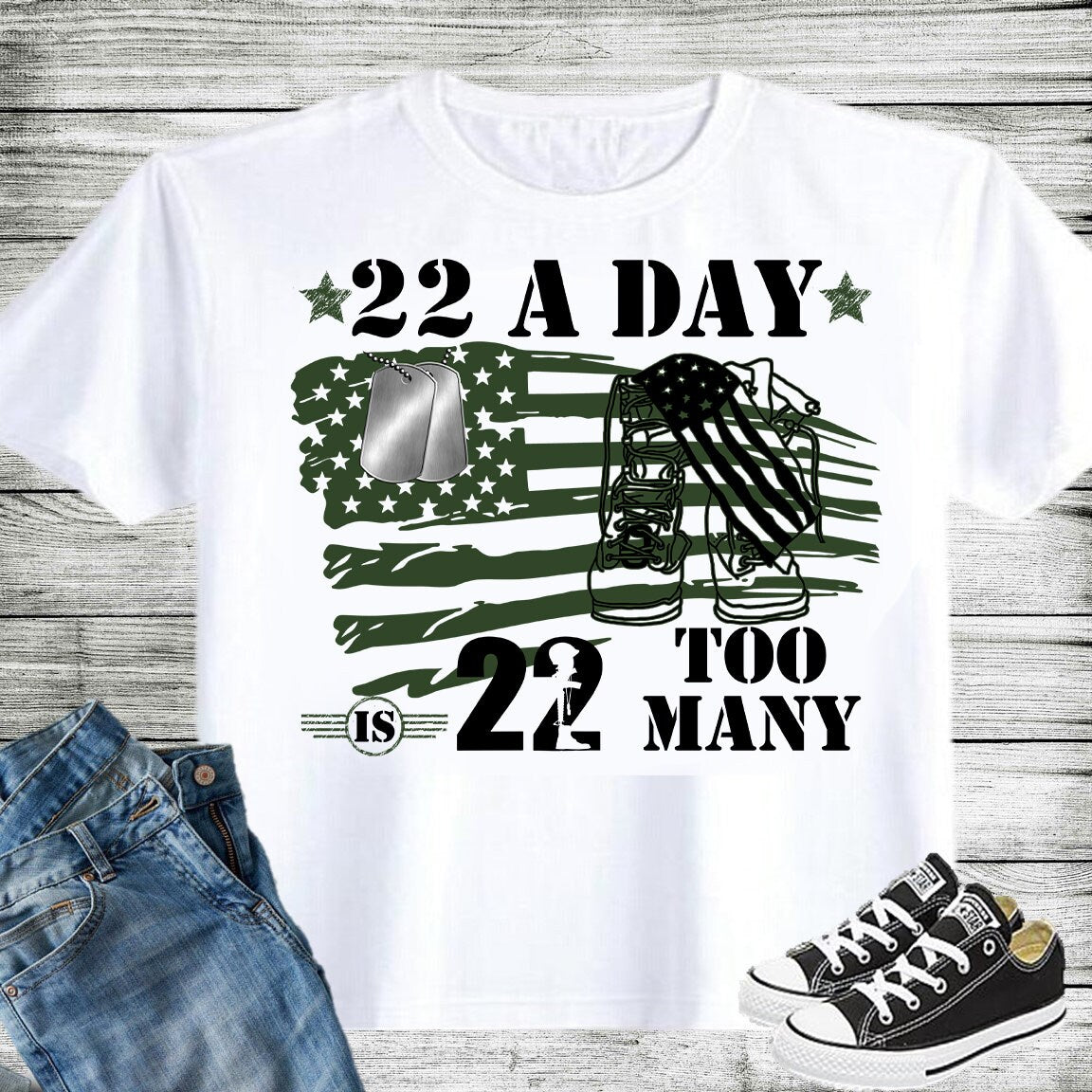 20 oz Skinny Tumbler Patriotic USA Veteran Suicide Awareness 22 a Day 22 too many Sublimation Design