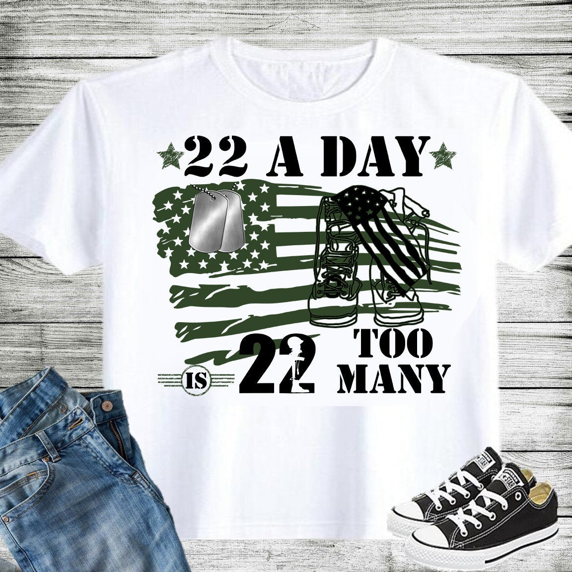 20 oz Skinny Tumbler Patriotic USA Veteran Suicide Awareness 22 a Day 22 too many Sublimation Design