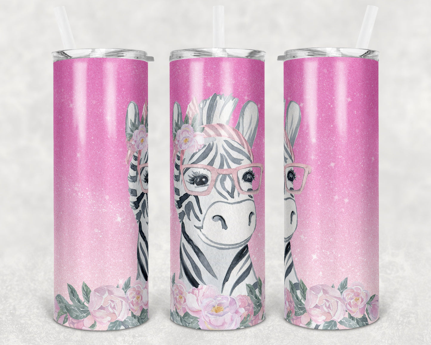 20 oz Skinny Tumbler Sublimation Design Template Ombre Glitter Zebra Straight and Warped