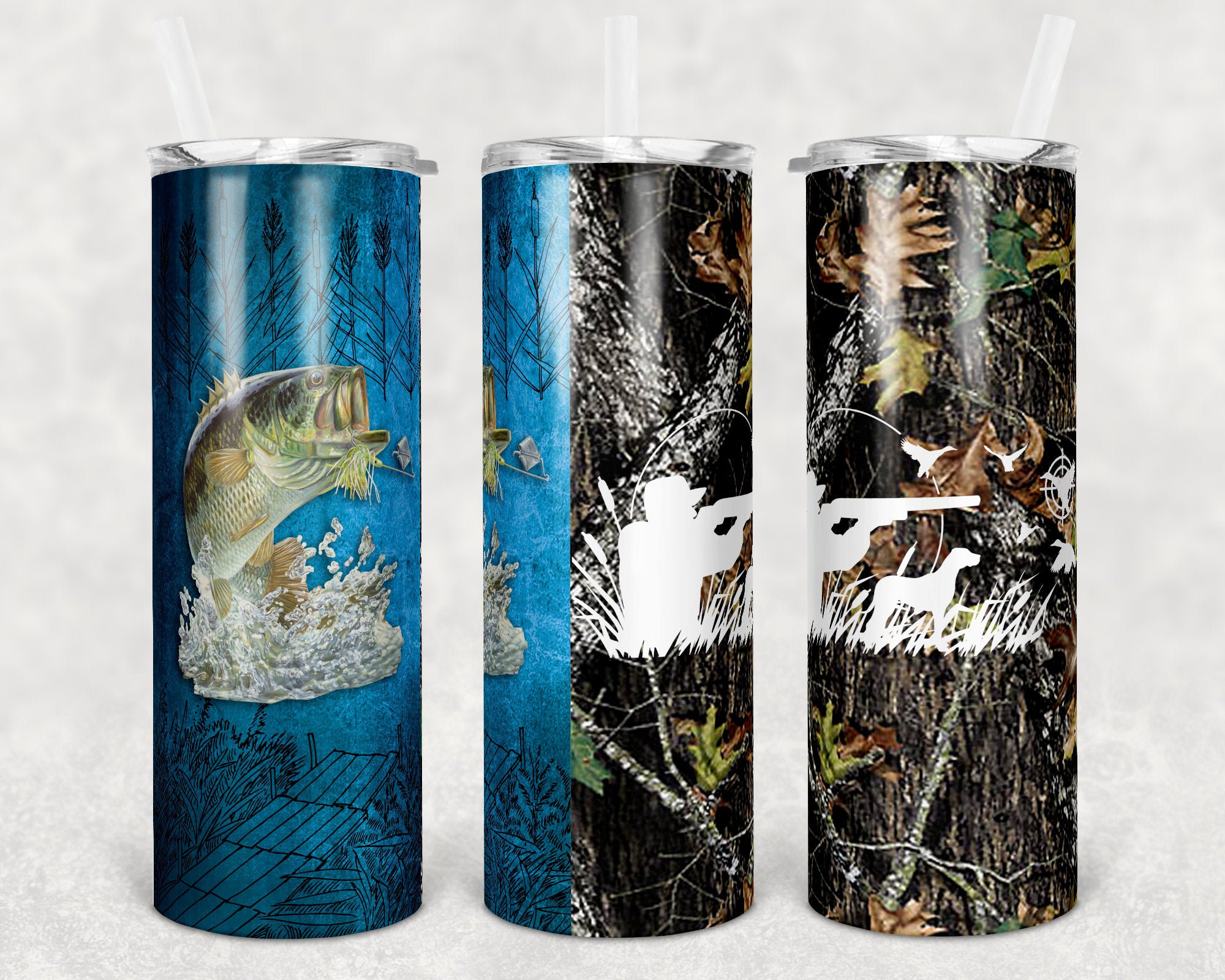 20 oz Skinny Tumbler Sublimation Design Template Camo Hunting and Bass ...