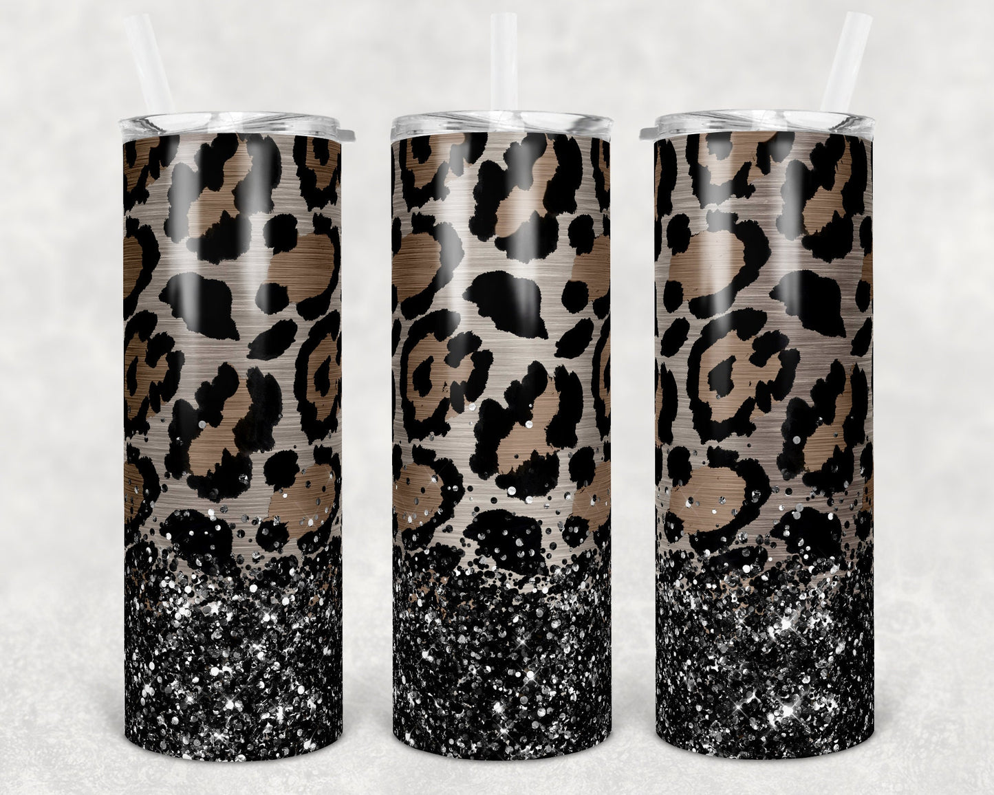 20 oz Skinny Tumbler Sublimation Design Template Rose Copper Leopard Metallic Overlay Design tumblers