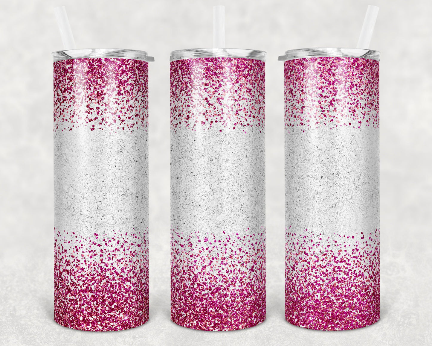 20 oz Skinny Tumbler Sublimation Glitter Pink Confetti Straight and Warped Design