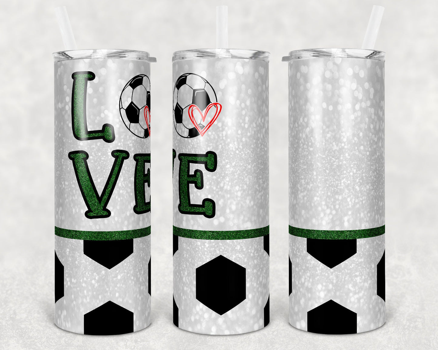 20 oz Skinny Tumbler Love Soccer Glitter Grass Sublimation Design Template Design