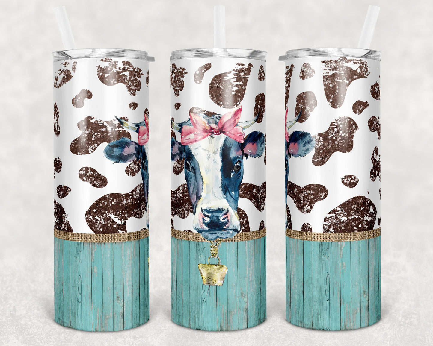 20 oz Skinny Tumbler Sublimation Cow Print Farm Animals Cow Burlap Glitter Design