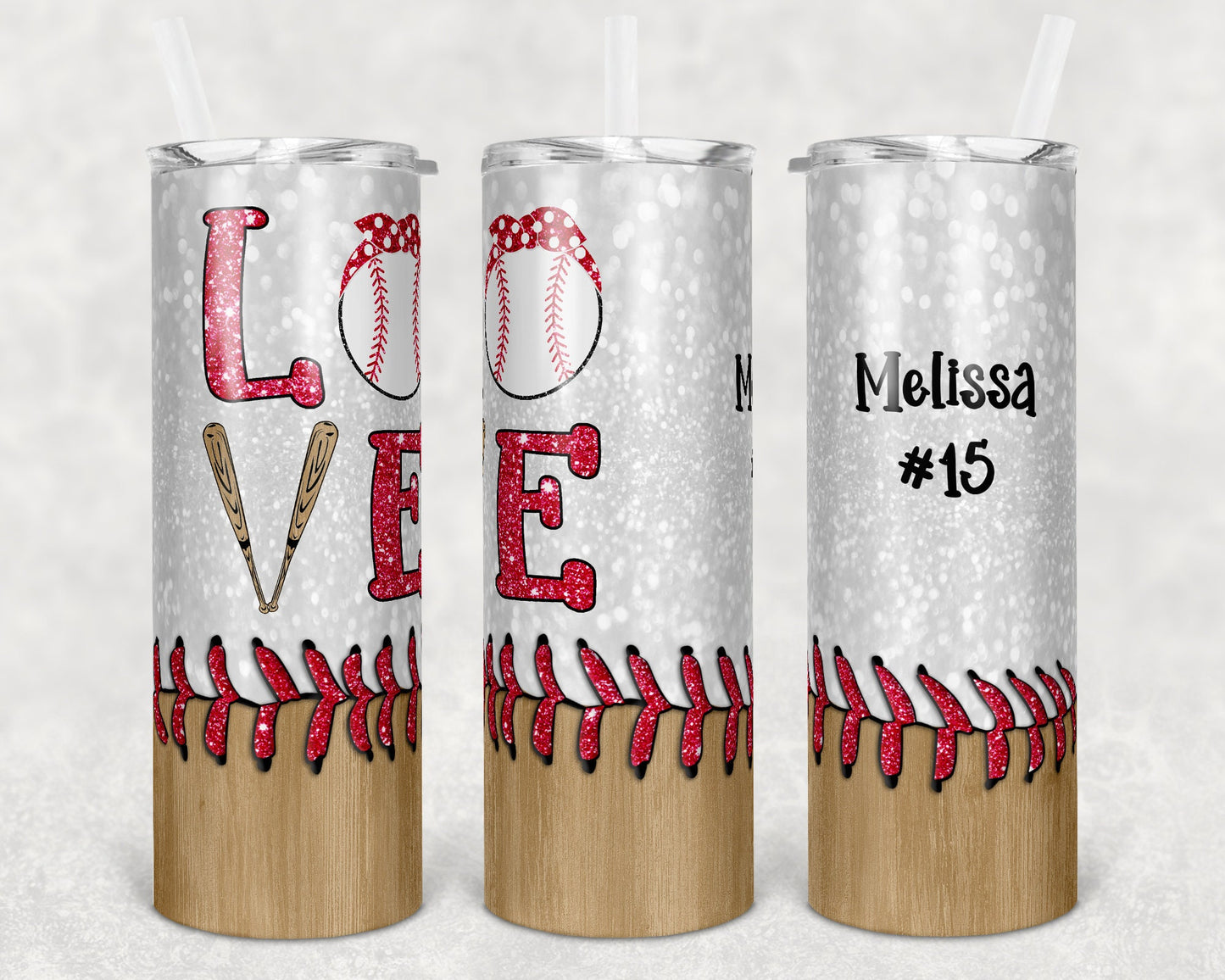 20 oz Skinny Tumbler Love Baseball Glitter Laces Sublimation Design Template Design