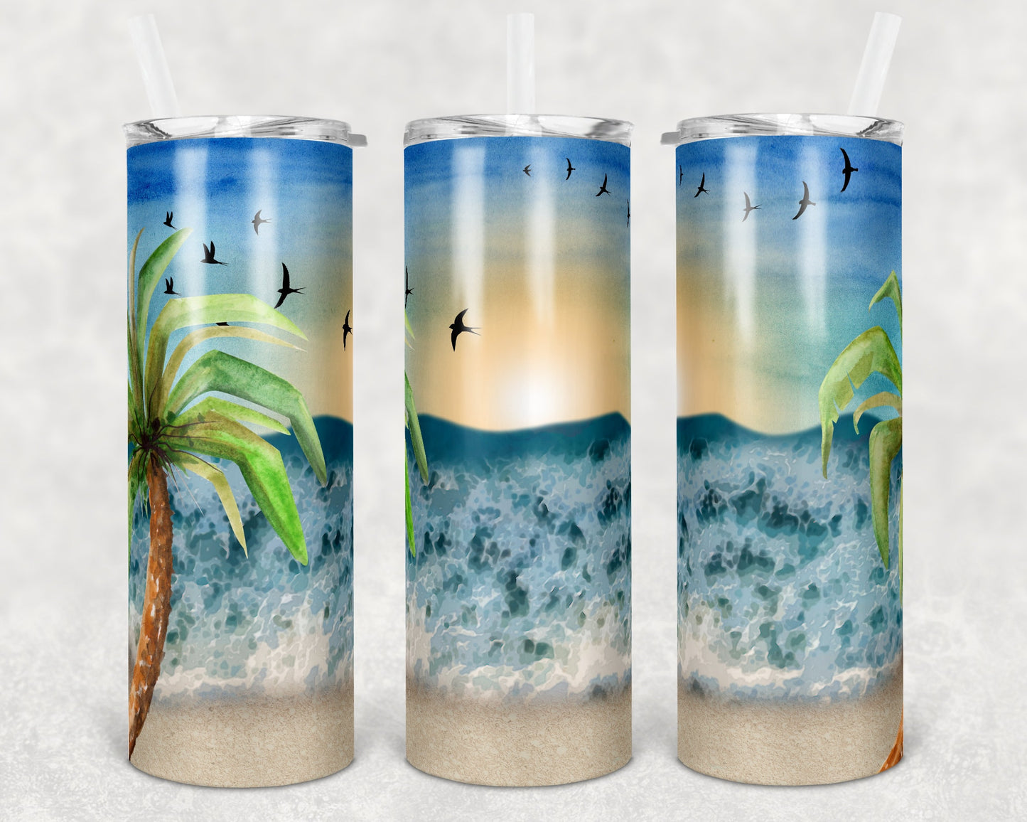 20 oz Skinny Tumbler Ocean Beach Waves Background Beach tumbler Sublimation Design