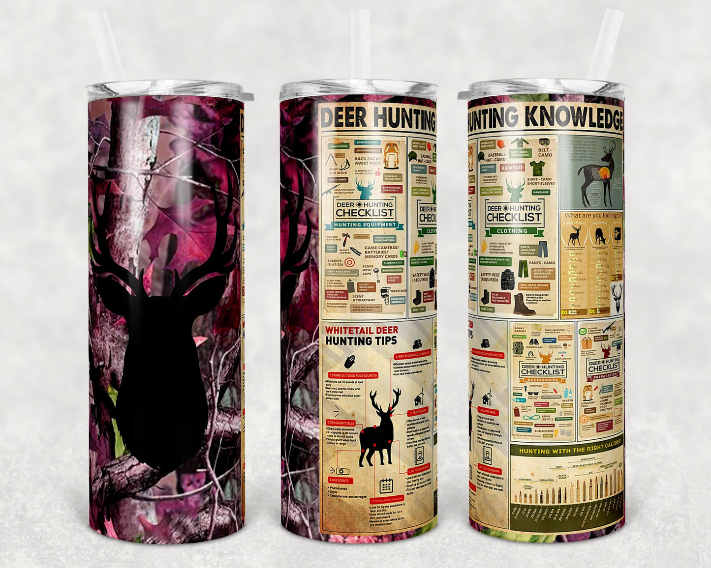 20 oz Skinny Tumbler Deer Hunting Knowledge Sublimation Design Print Transfer