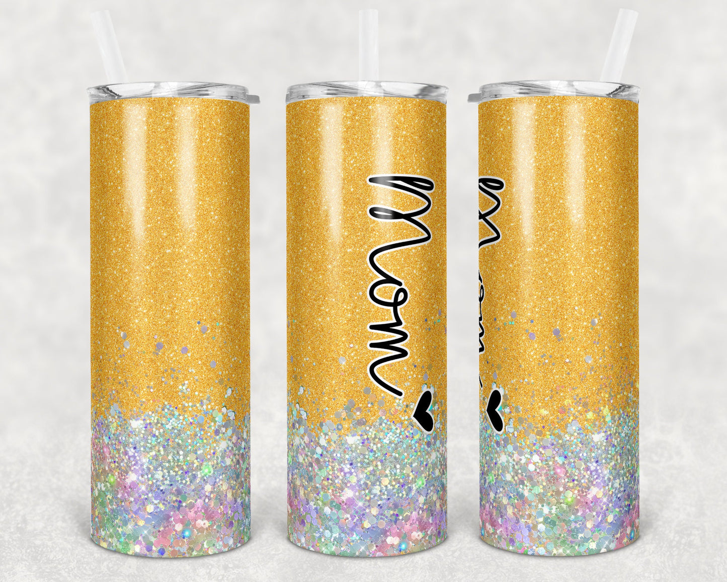 20 oz Skinny Tumbler Sublimation Design Glitter Orange Mom Hollographic add names Straight Warped Design tumblers