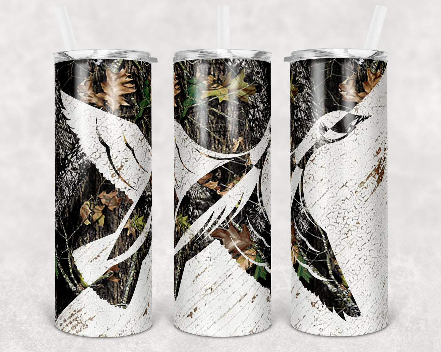 20 oz Skinny Tumbler Canadian Goose Camo and Wood Sublimation Design Print Transfer