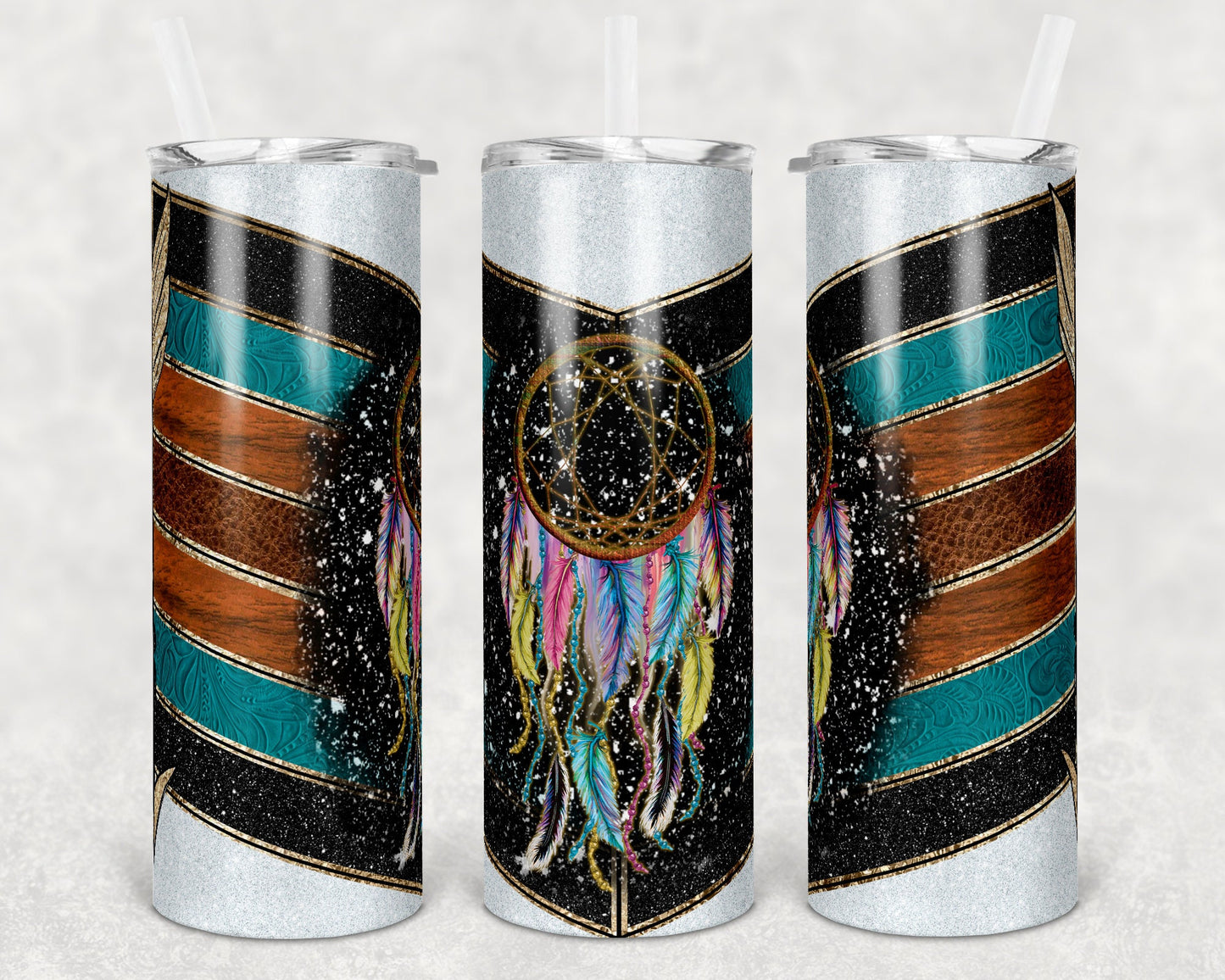20 oz Skinny Tumbler Sublimation Design Template Dream Catcher Arrow Unique Aztec boho arrow Straight Warped