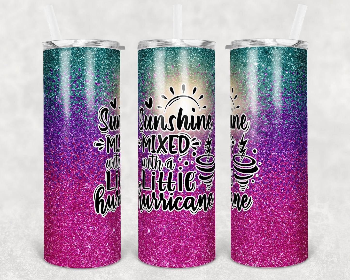 20 oz Skinny Tumbler Sunshine mixed with Hurricane Sublimation Design Print Transfer