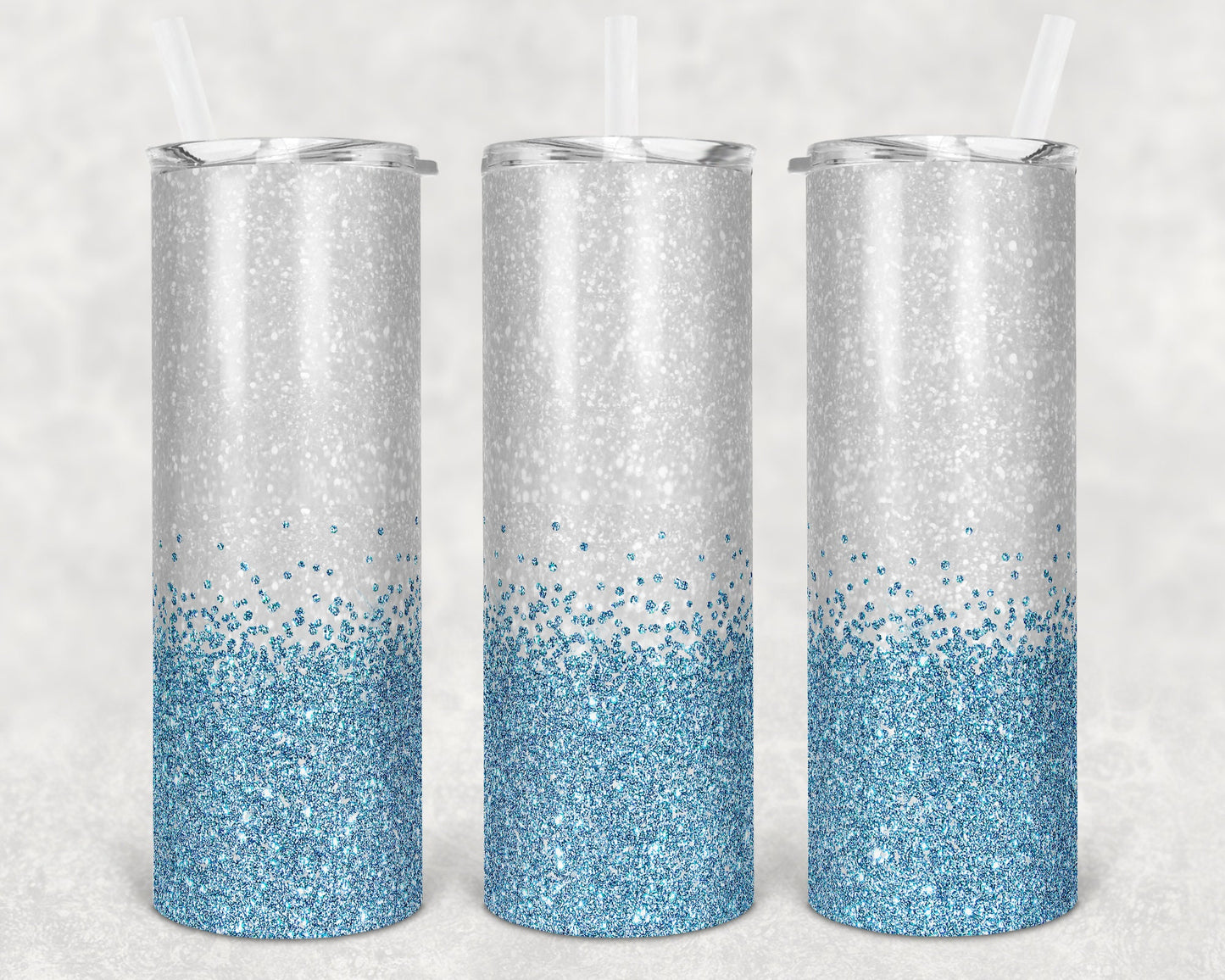 20 oz Skinny Tumbler Sublimation Design Glitter Confetti Blue Straight and Warped Design