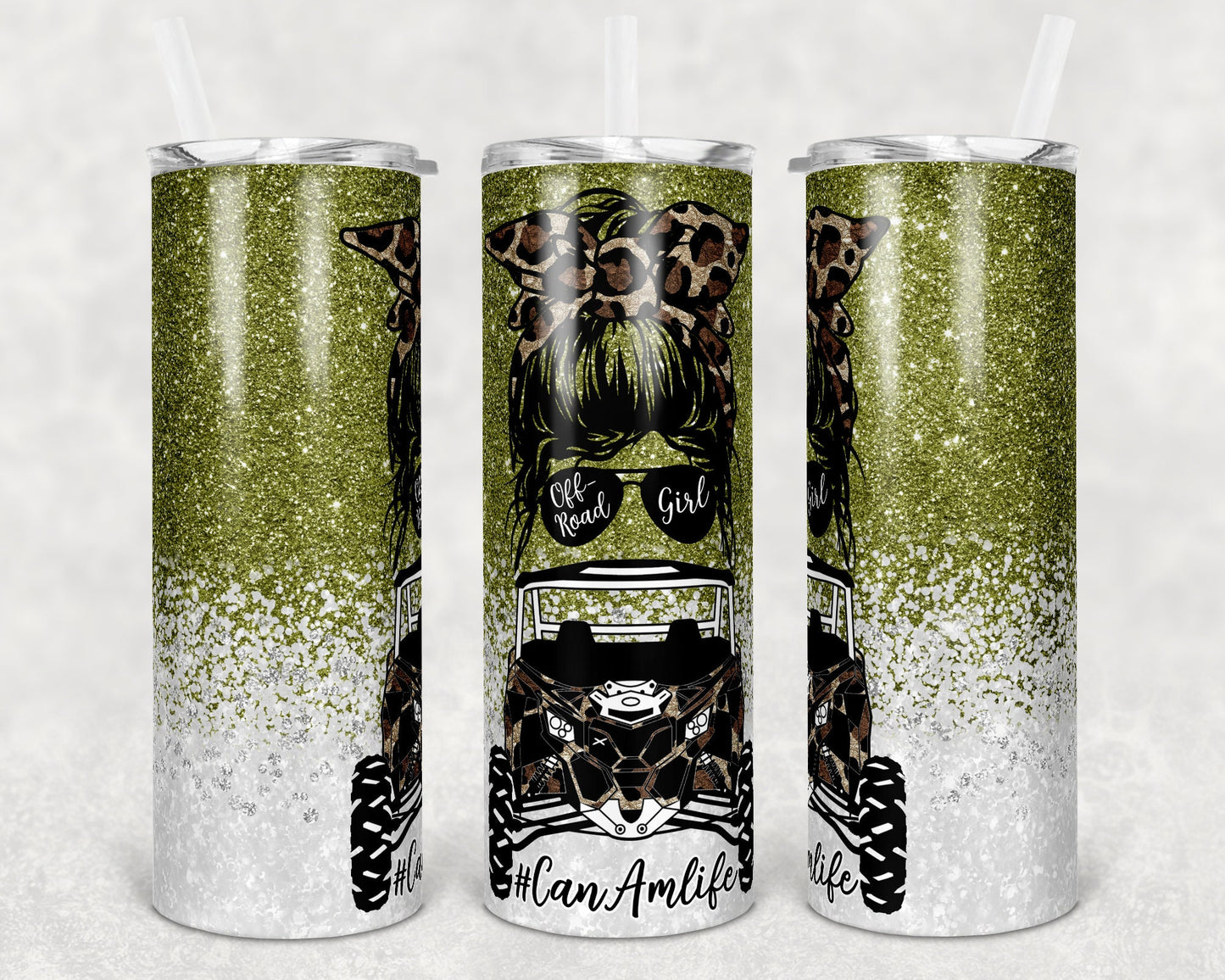 20 oz Skinny Tumbler Sublimation Design Can Am Girl Off road Life Template 16 color Faux Glitter Straight Warped Design