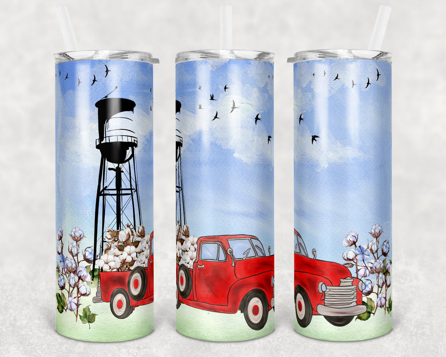 20 oz Skinny Tumbler Sublimation Design Template America Farmer Red Truck Cotton farm Farm