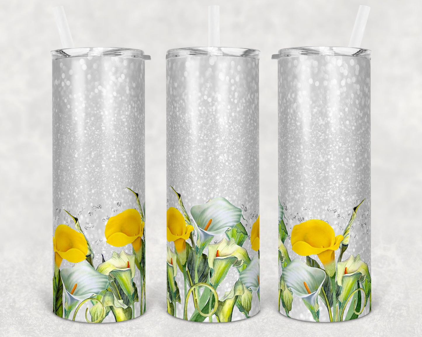 20 oz Skinny Tumbler Glitter Calla Lily Floral Sublimation Design Flower Tumbler