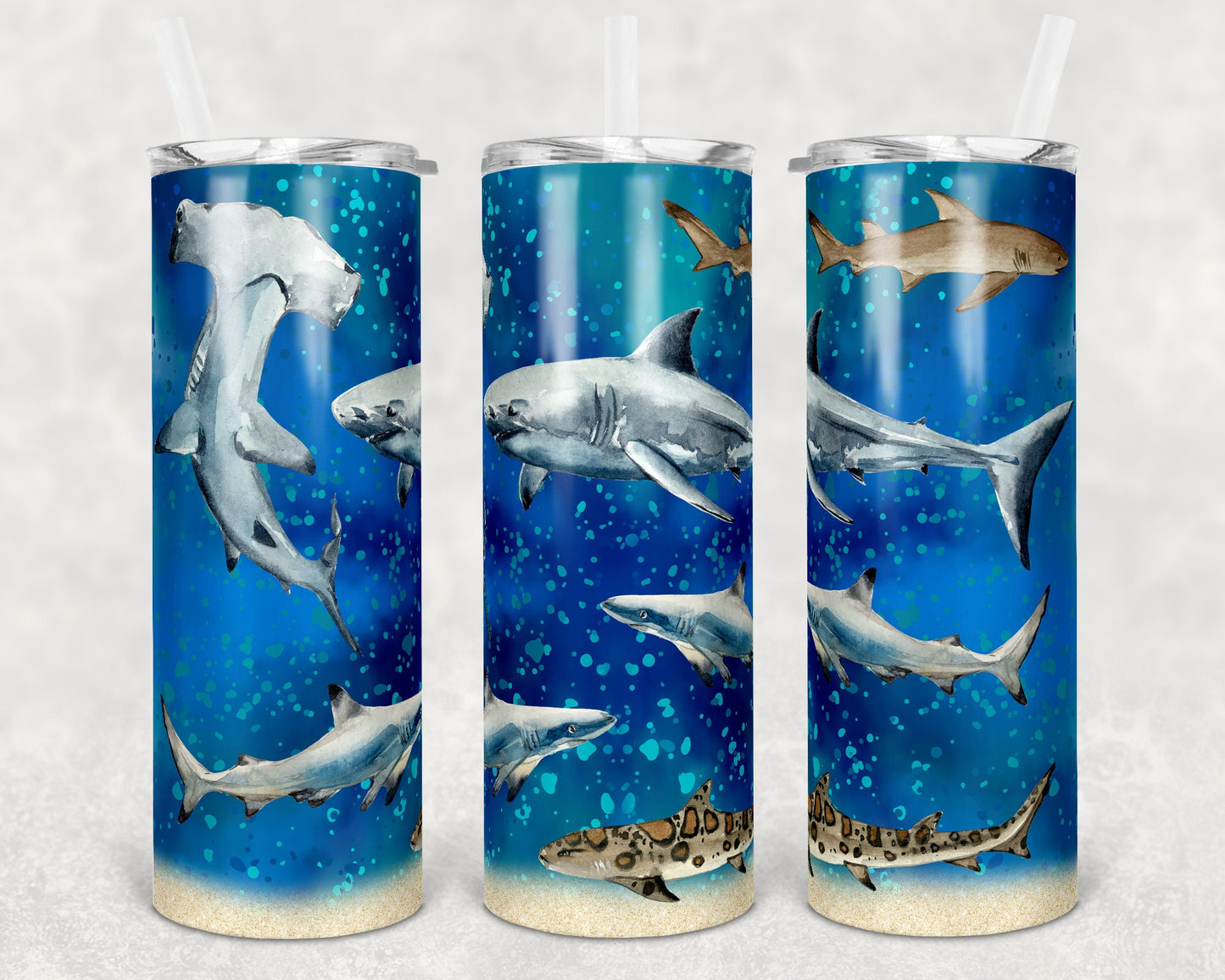 20 oz Skinny Tumbler Ocean Under the Sea Shark Tumbler Great White Sublimation Design