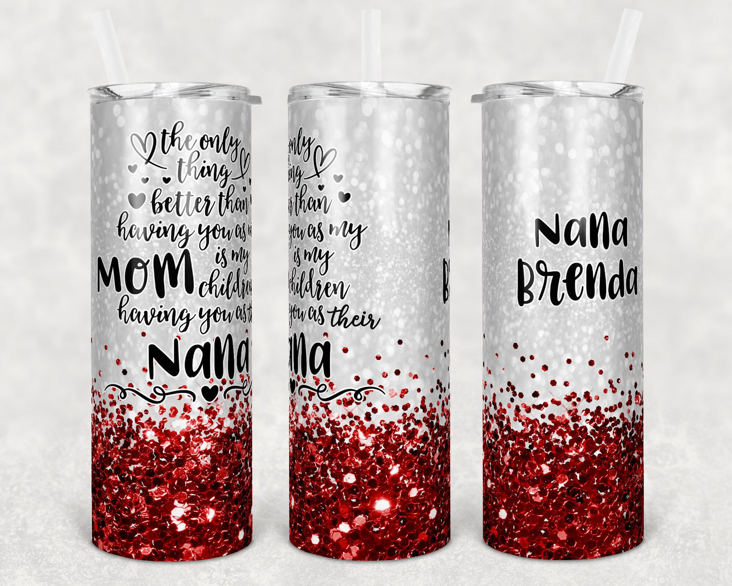 20 oz Skinny Tumbler Sublimation Design Glitter Red thing Better than you being mom Mothers day Straight Warped