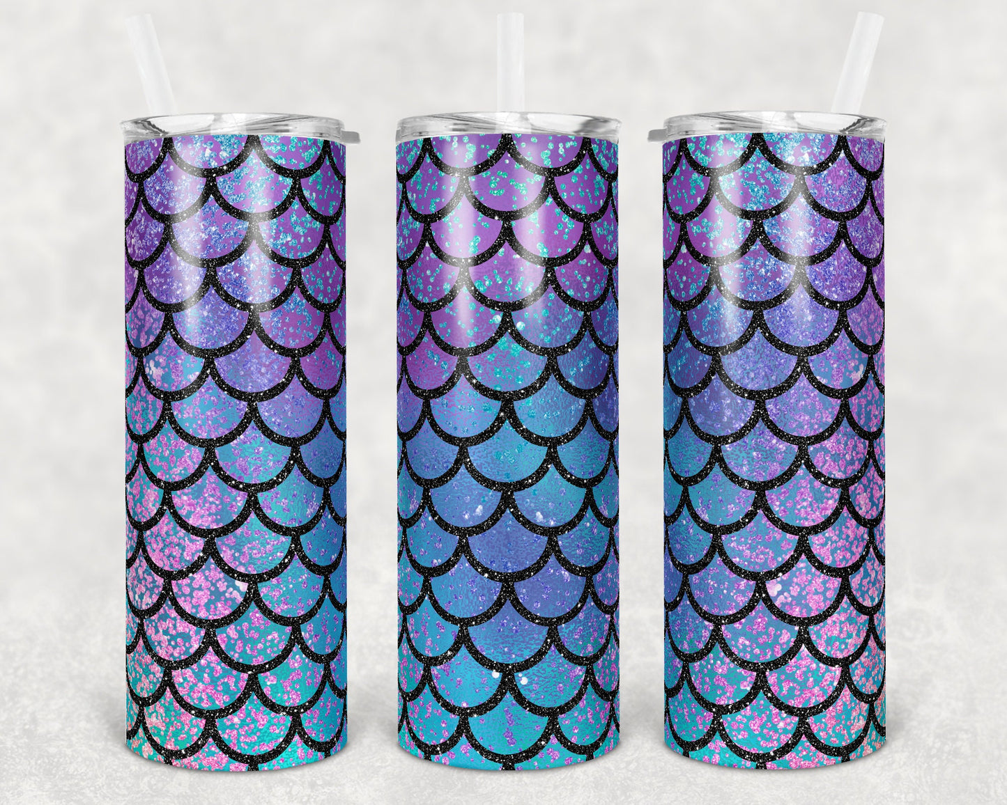 20 oz Skinny Tumbler Sublimation Design Template Glitter Mermaid Scale Irridecent