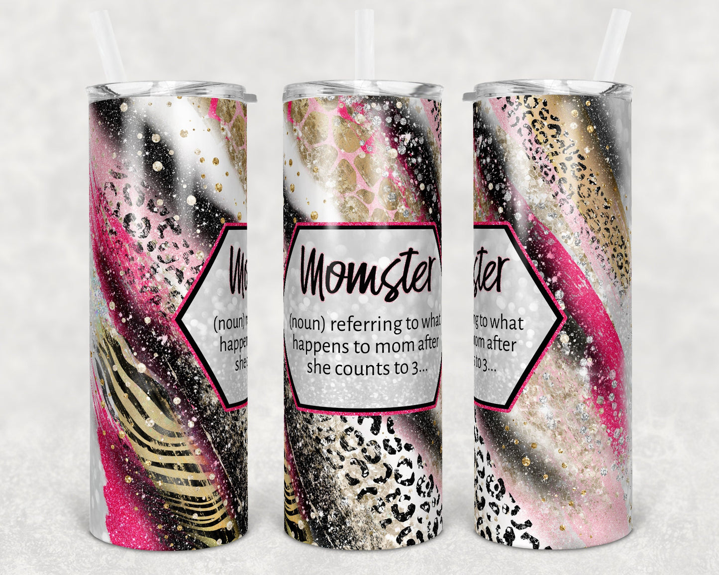 20 oz Skinny Tumbler Sublimation Template Agate Milky Way Sassy Momster Safari Animal Print Straight and Warped Design