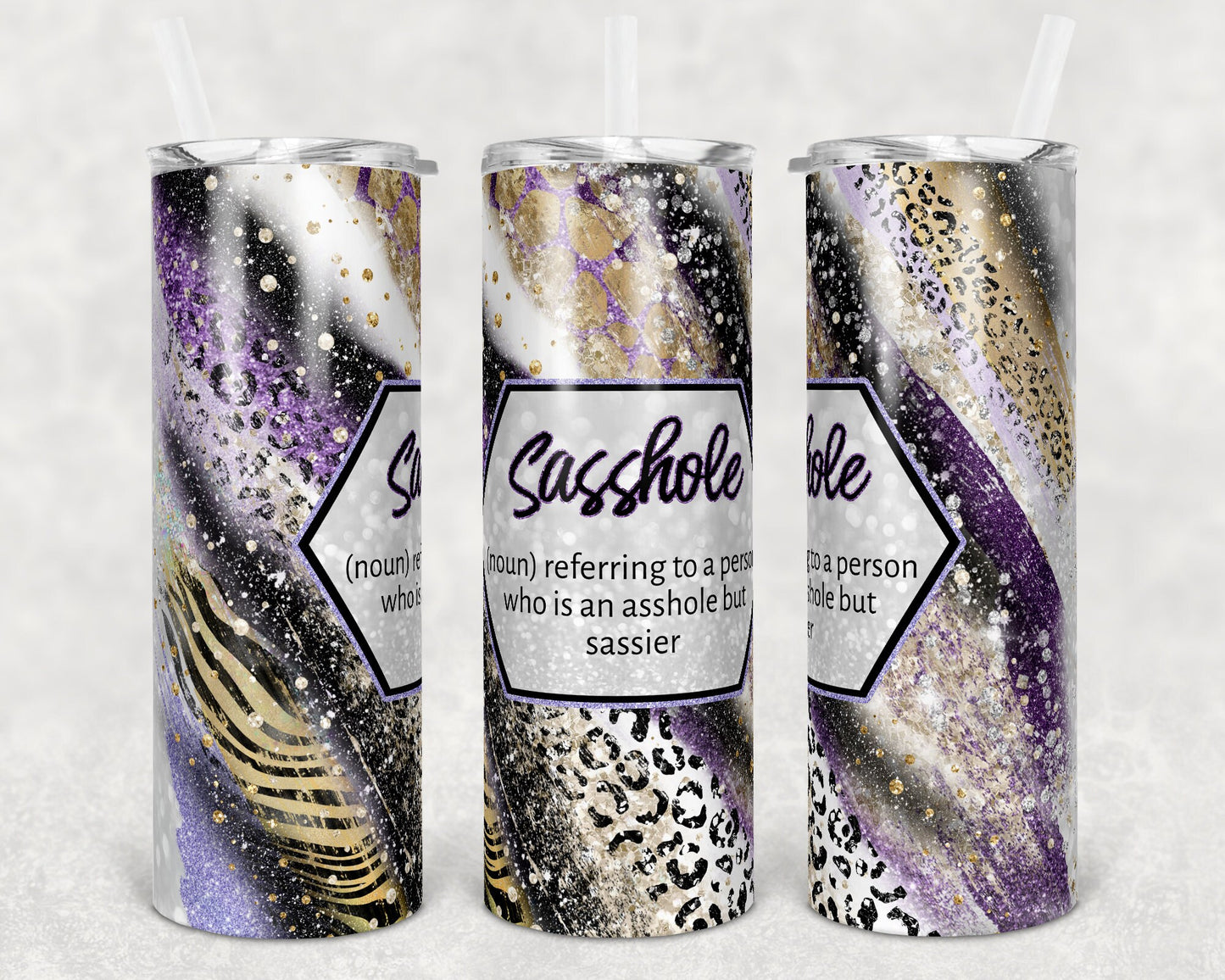 20 oz Skinny Tumbler Sublimation Template Agate Milky Way Sassy Sasshole Safari Animal Print Straight and Warped Design
