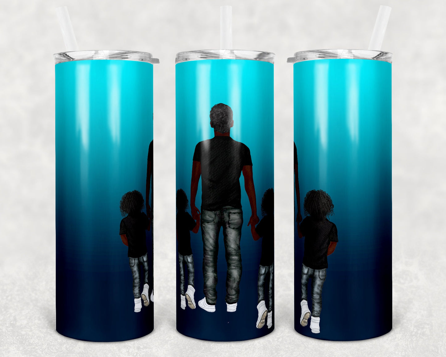 20 oz Skinny Tumbler Sublimation Design Template Glitter blue teal dad and girls Straight Design