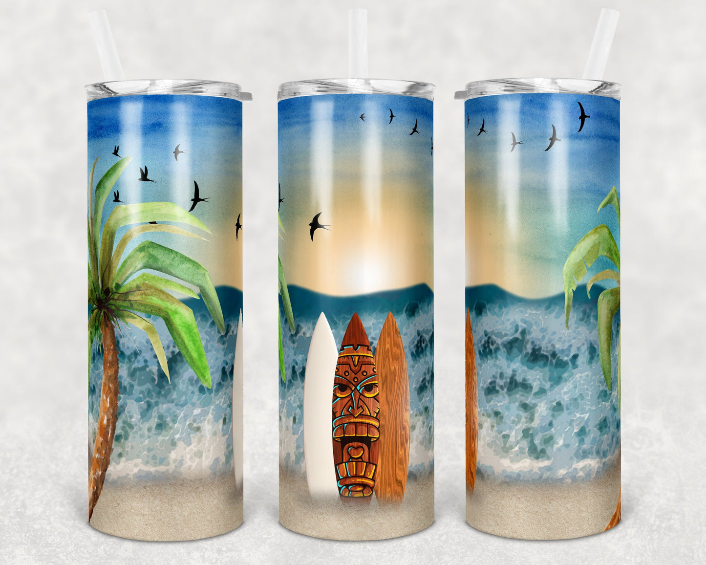 20 oz Skinny Tumbler Ocean Beach Waves Background Surf Board Surfing Sublimation Design