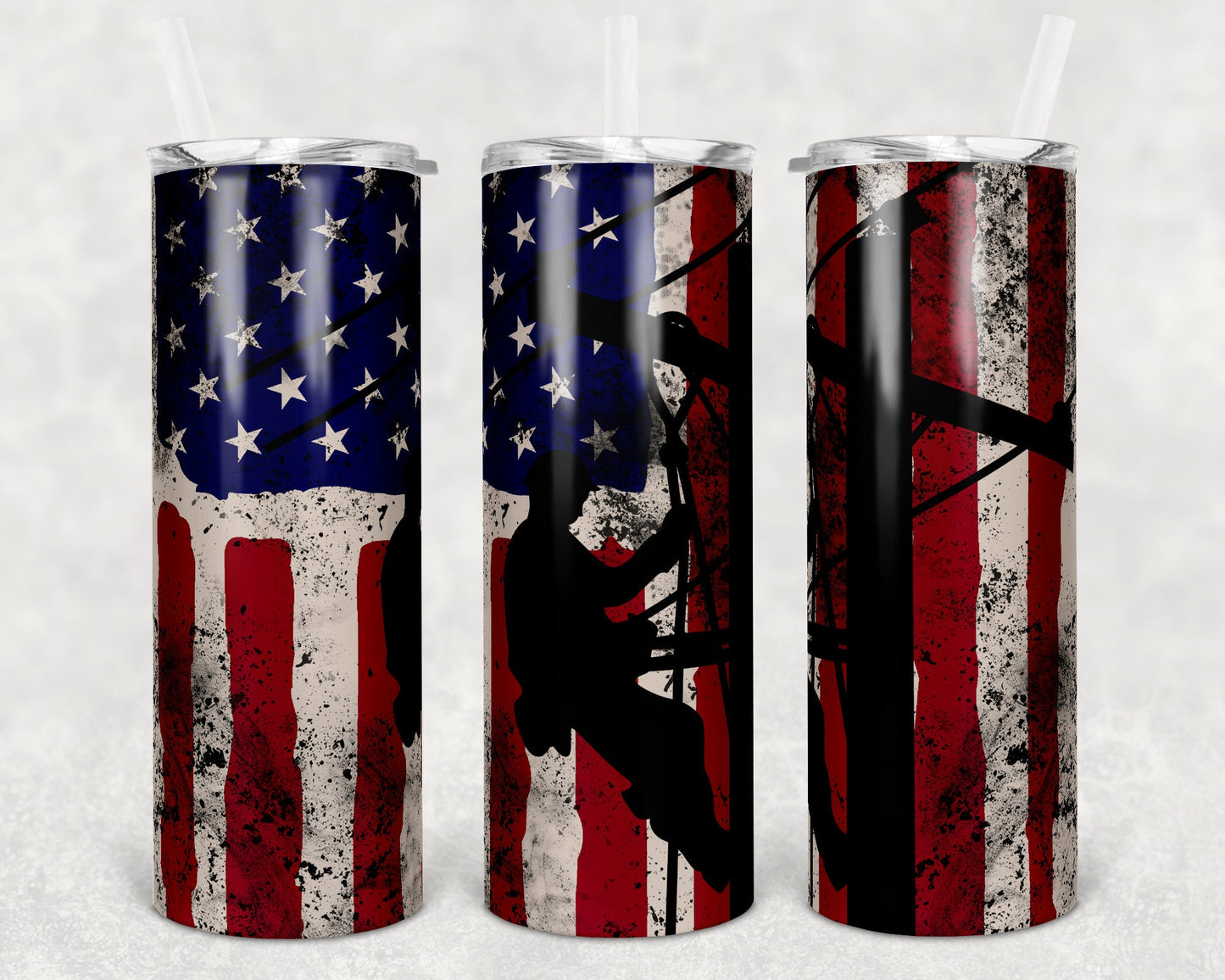 20 oz Skinny Tumbler Sublimation Design Template Grunge Flag Distressed Lineman Design