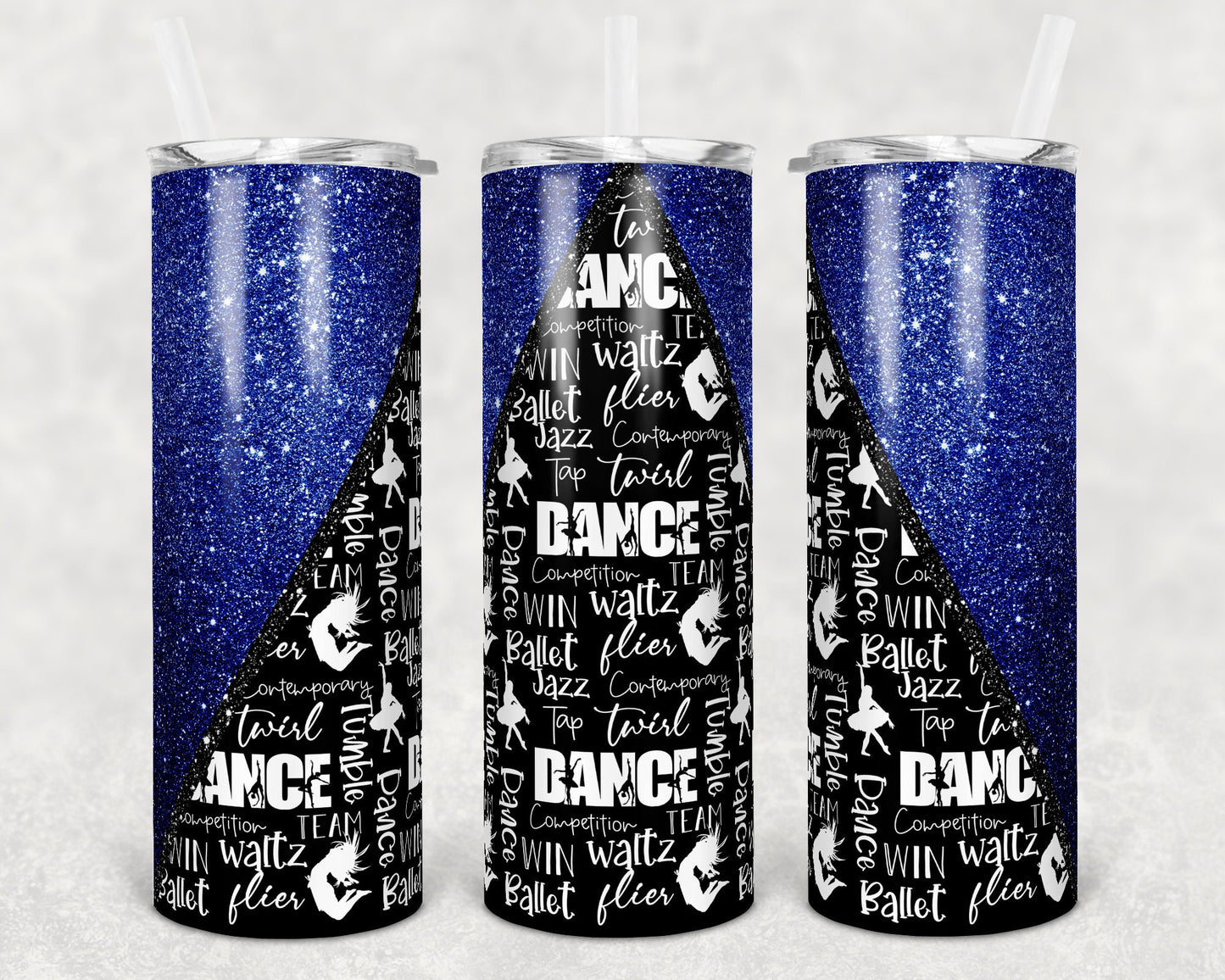 20 oz Skinny Tumbler Blue Glitter Dance Dancing Sublimation Design Personalize