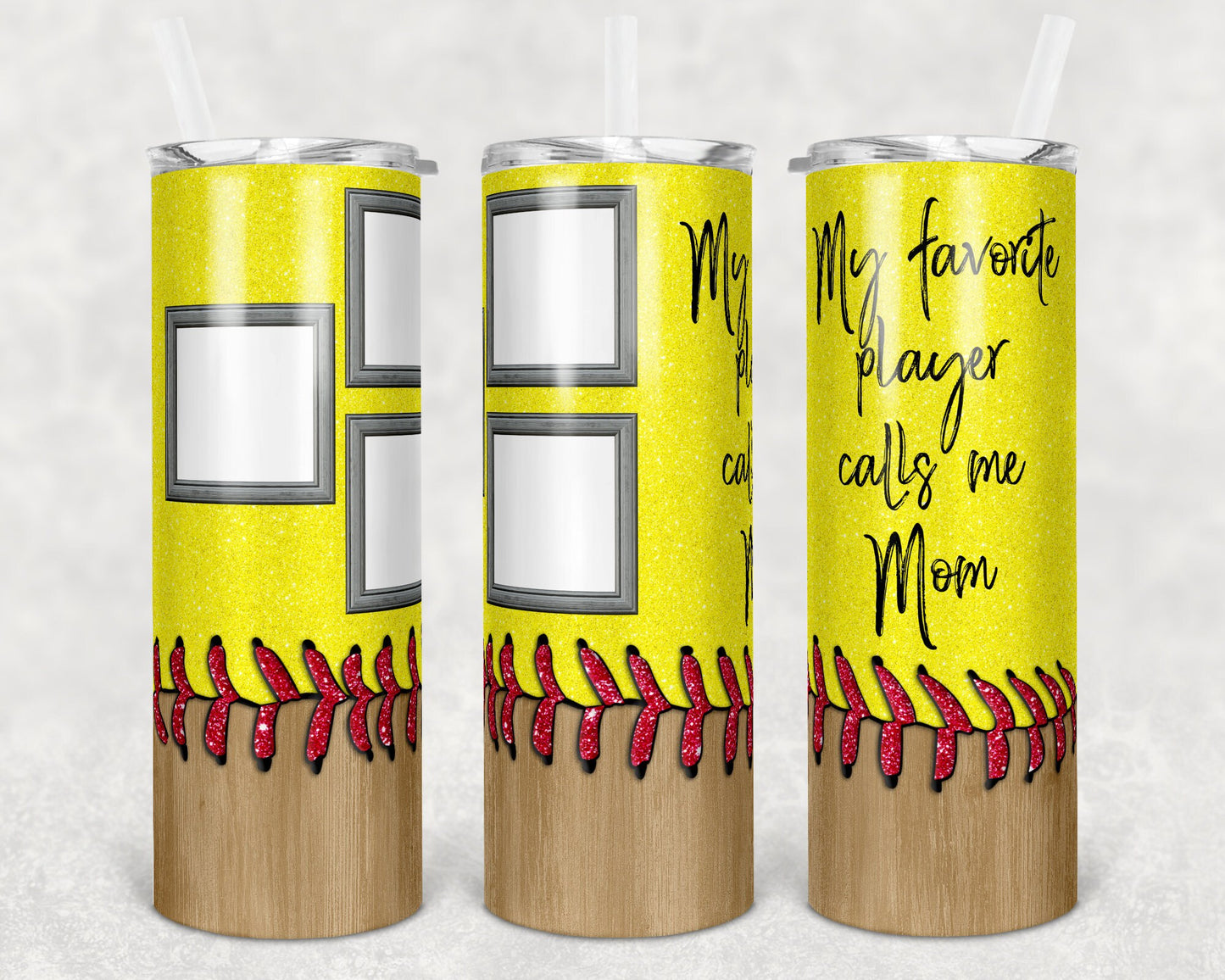 20 oz Skinny Tumbler Softball Sublimation Design 3 pic Favorite Player calls me Mom Template Design