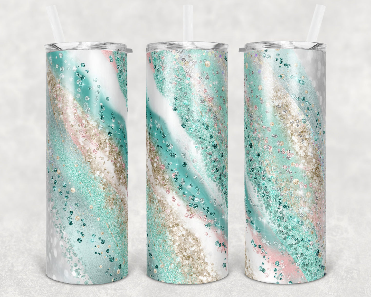 20 oz Skinny Tumbler Sublimation Template Agate Milky Way mint Straight and Warped Design