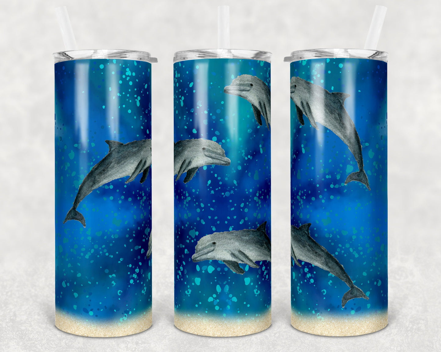 20 oz Skinny Tumbler Ocean Under the Sea Dolphin Tumbler Great White Sublimation Design