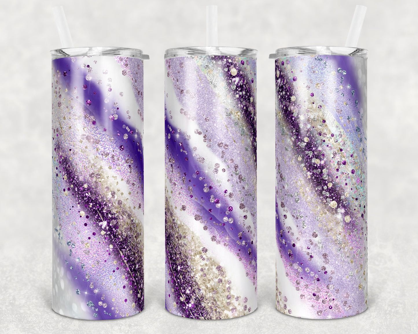 20 oz Skinny Tumbler Sublimation Template Agate Milky Way Lavender Purple Straight and Warped Design