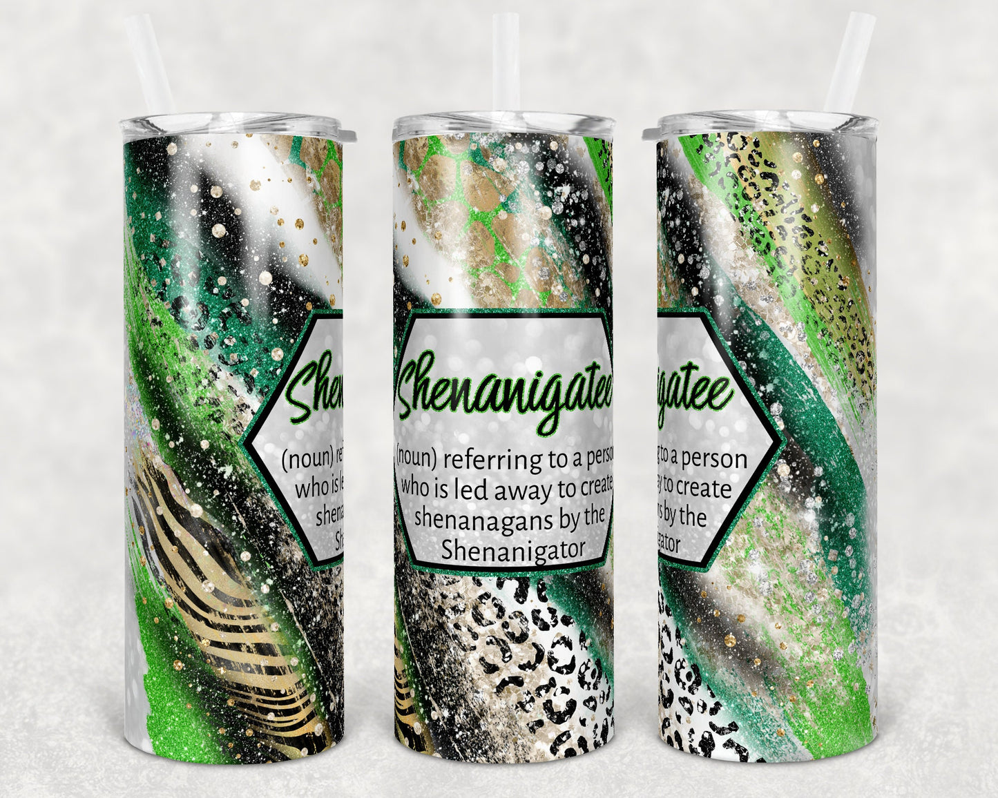 20 oz Skinny Tumbler Sublimation Template Agate Milky Way Sassy Shenanigatee Safari Animal Print Straight and Warped Design