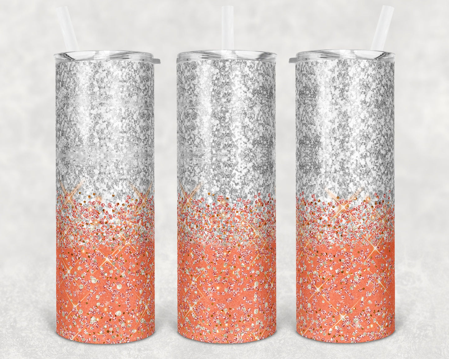 20 oz Skinny Tumbler Sublimation Design Glitter Confetti Coral Straight and Warped Design