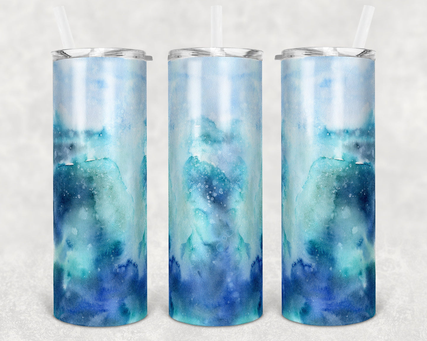 20 oz Skinny Tumbler Sublimation Blue Faux Alcohol Ink Straight and Warped Design