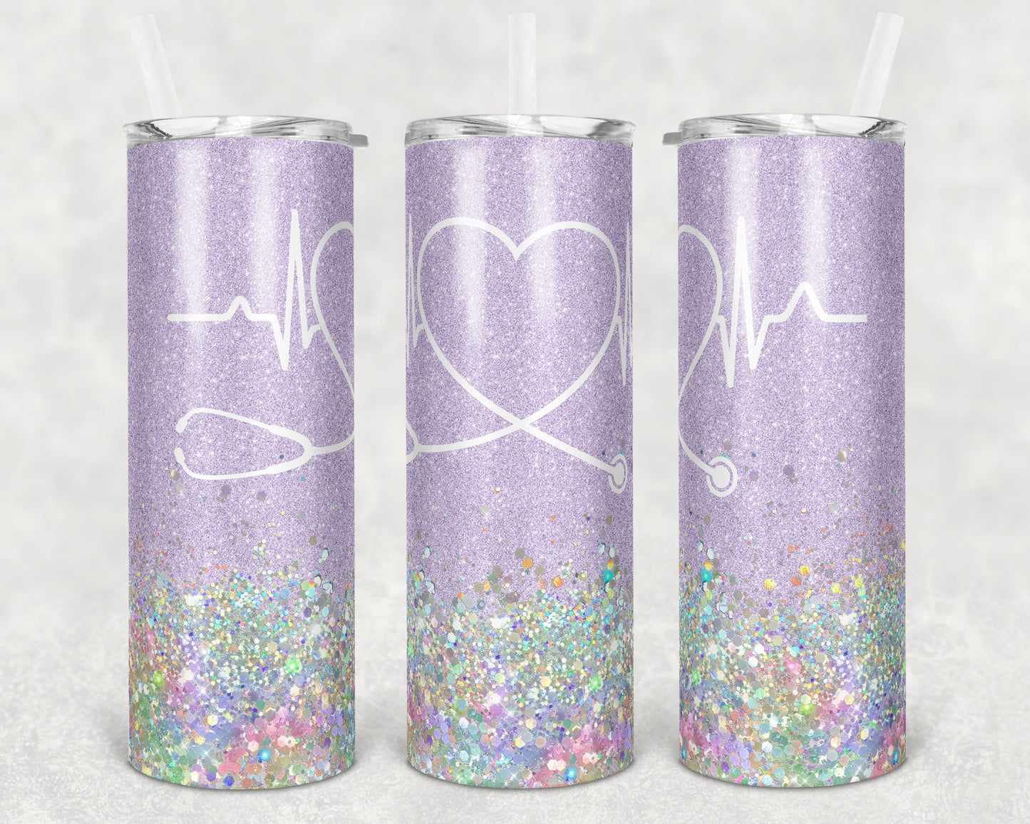 20 oz Skinny Tumbler Sublimation Design Template Glitter Nurse light purple lavender Inst tumblers
