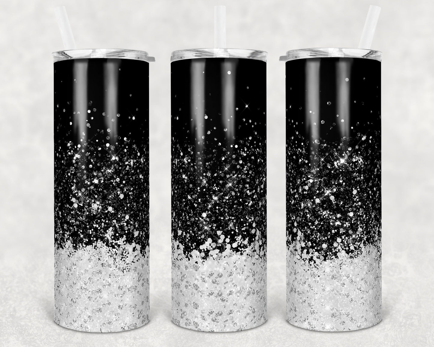 20 oz Skinny Tumbler Sublimation Design Template Glitter Black Holographic White Straight and Warped Design