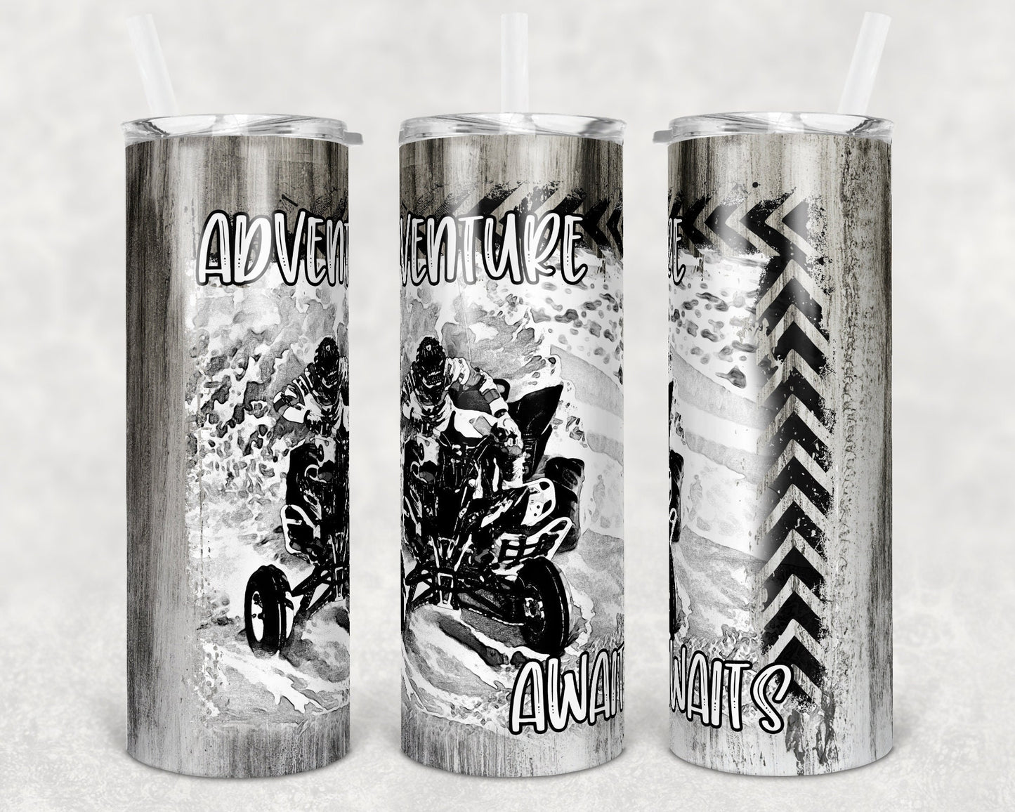 20 oz Skinny Tumbler Sublimation Design Template Adventure Awaits Quad ATV Design off road