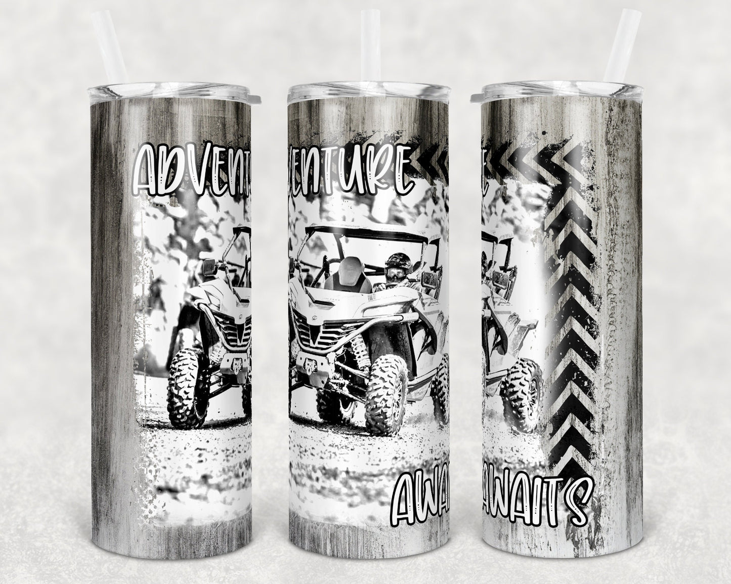 20 oz Skinny Tumbler Sublimation Design Template Adventure Awaits CF Moto Design off road