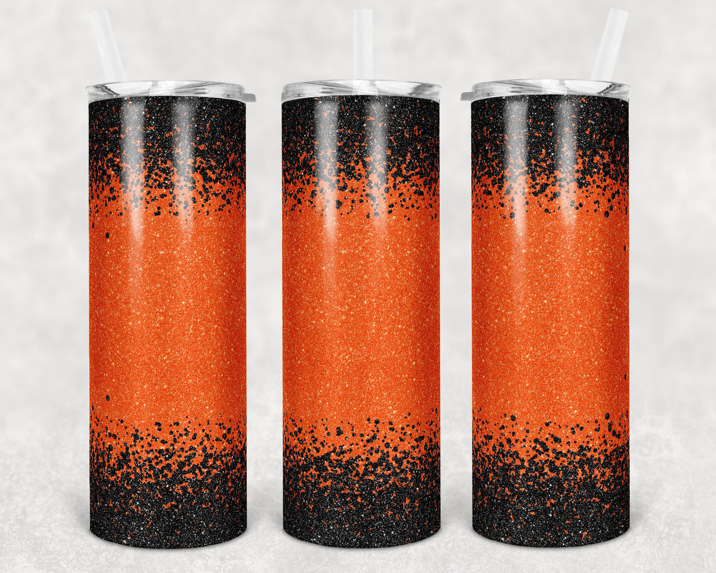 20 oz Skinny Tumbler Sublimation Design Template Glitter Confetti Orange Black Straight and Warped Design