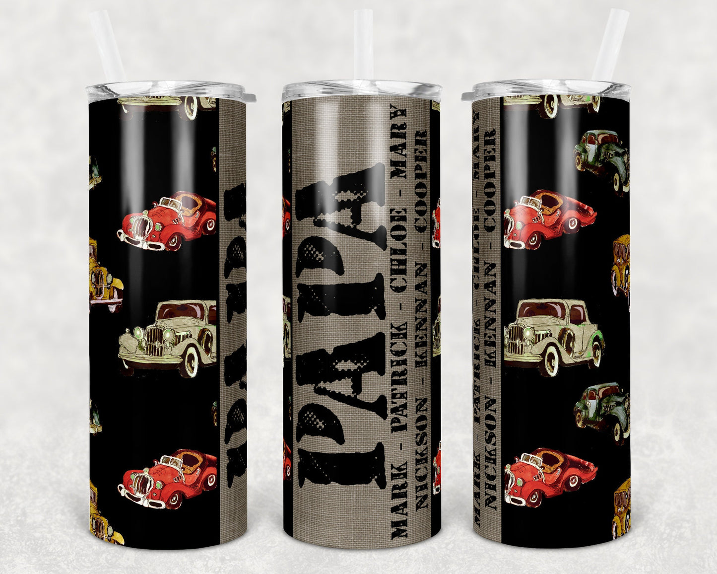 20 oz Skinny Tumbler Blank Dad Classic Car BLANK space stenciled font for mock Sublimation Design